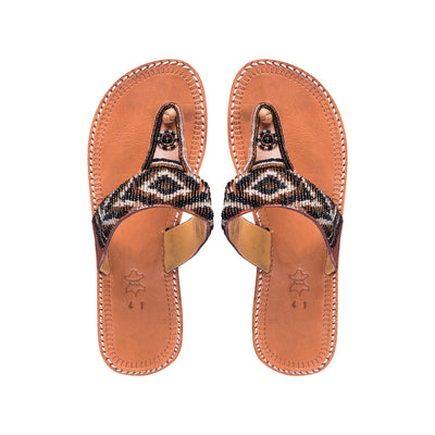 Light Brown Beaded Open Toe Chappal for Women