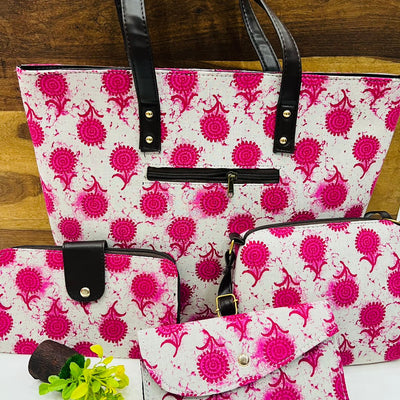 Jaipuri Pink and White Bag Set