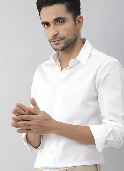 Mens White Cotton Back Printed Shirt