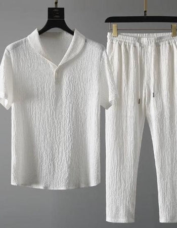 Men's Crinkled Co-Ord Set White