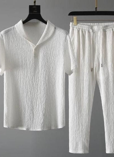 Men's Crinkled Co-Ord Set White