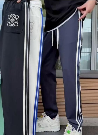 Mens Navy Blue Comfortable Striped Trackpants (Pack of 2)