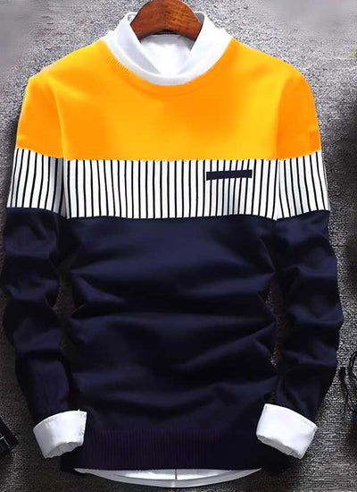 TRYTHIS Cotton Stripes Full Sleeves Round Neck Mens T-Shirt