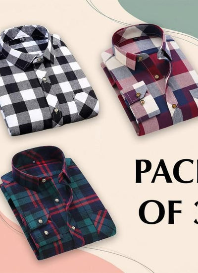 Men's Checkered Casual Shirt Pack of 3
