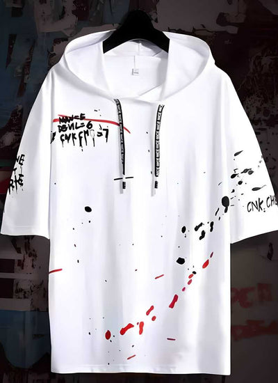 TRYTHIS Cotton Color Block Half Sleeves Hooded Neck Mens T-Shirt