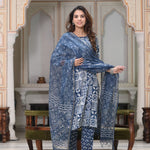 Bagru Handblock printed designer Cotton Suit with Kota doriya duptta