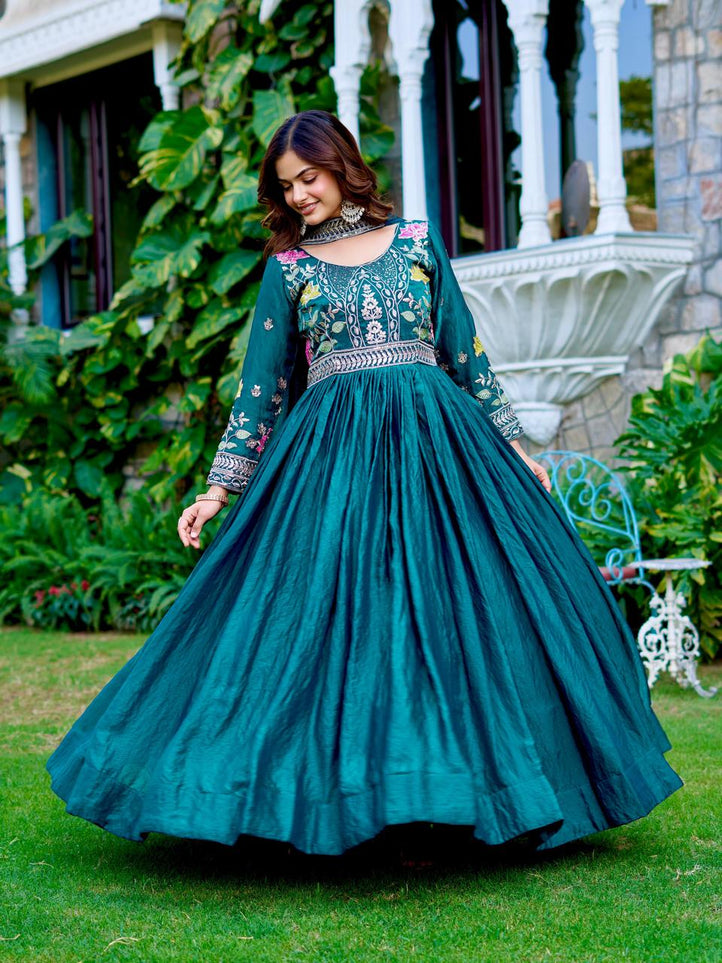 Long Gown & Dupatta - Peacock