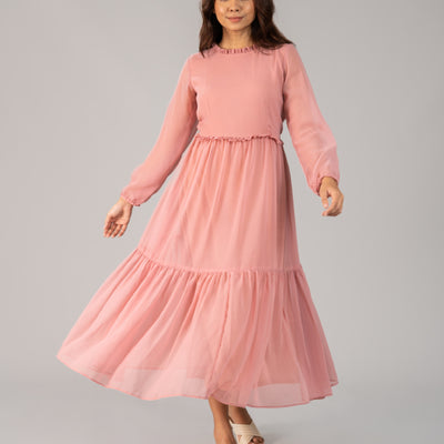 Light Pinkcolor - Chiffon Long Dress