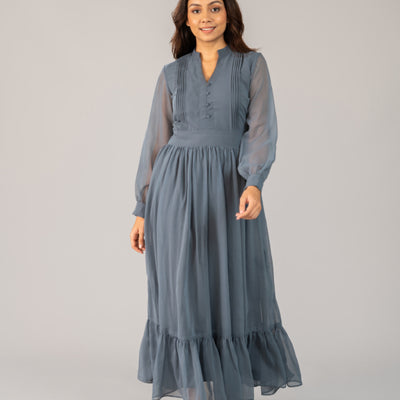 Gray Colored - Chiffon Long Dress