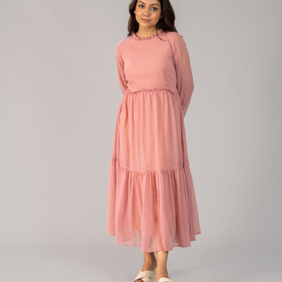 Light Pinkcolor - Chiffon Long Dress